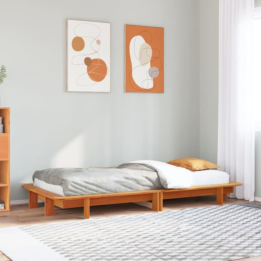 Bedframe massief grenenhout wasbruin 90x190 cm