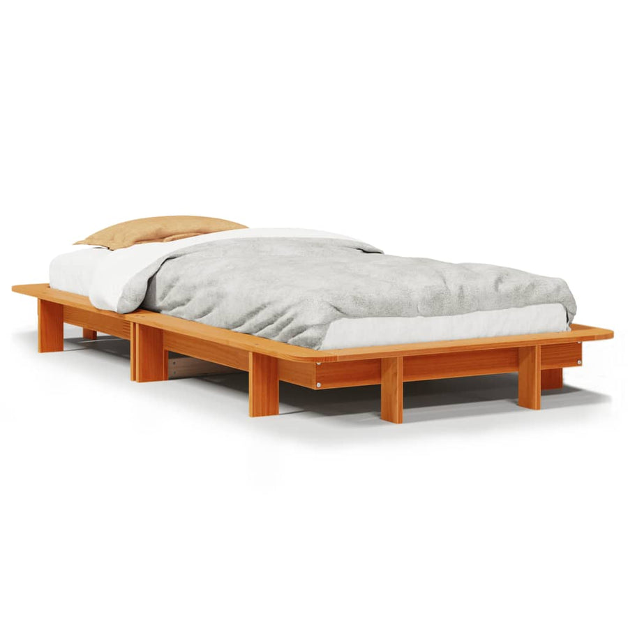 Bedframe massief grenenhout wasbruin 90x190 cm