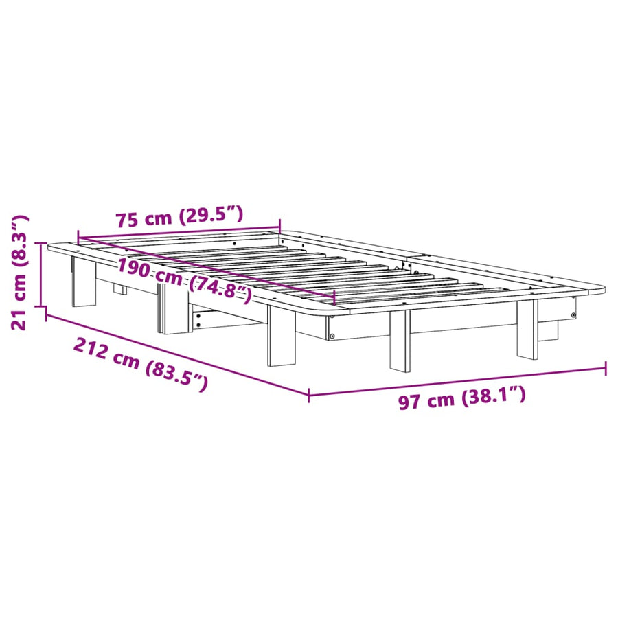 Bedframe massief grenenhout 75x190 cm