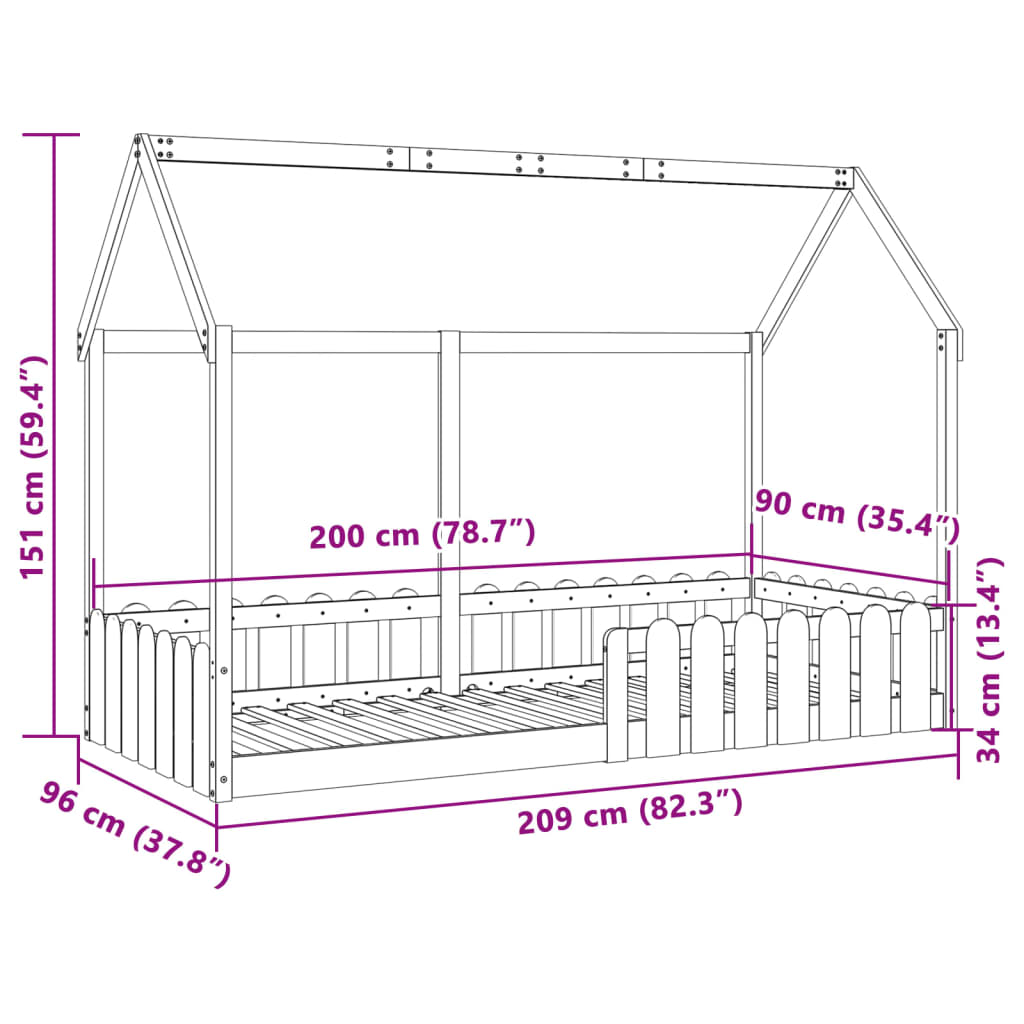 Bedhuis massief grenenhout 90x200 cm