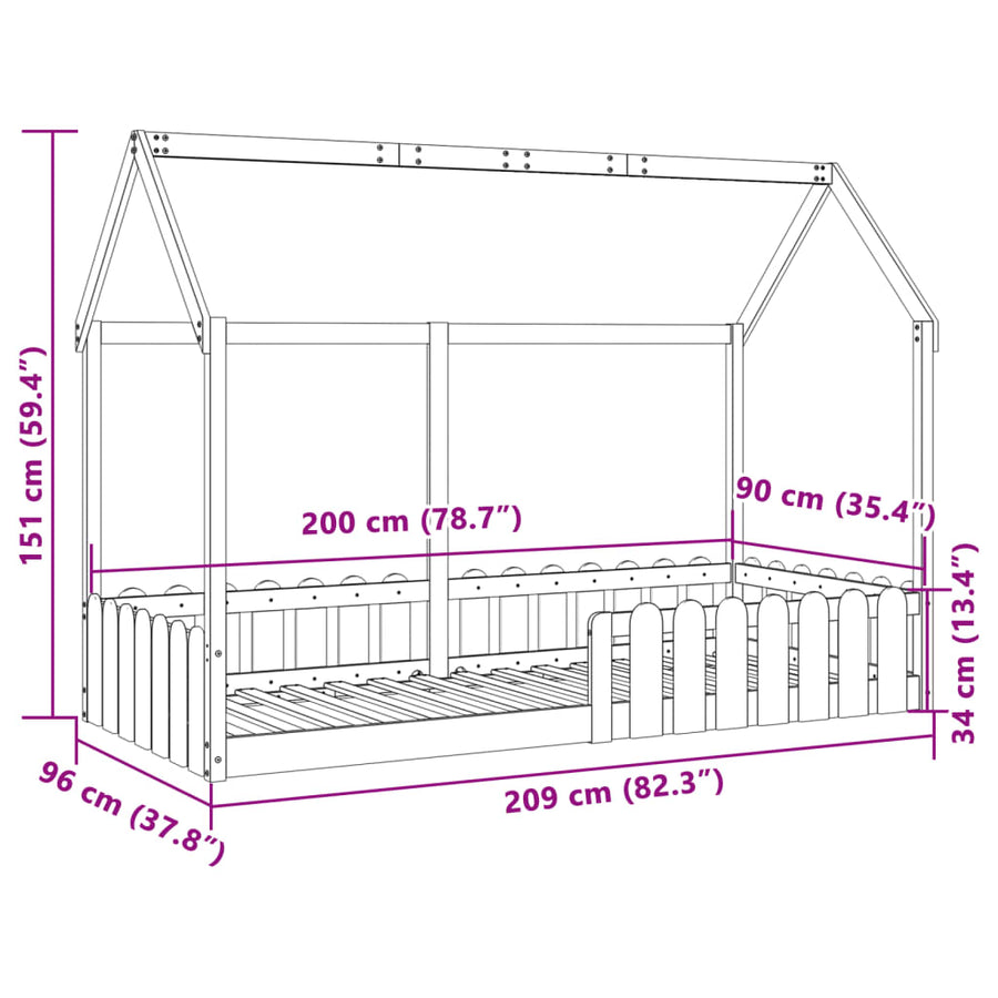 Bedhuis wit massief grenenhout 90x200 cm