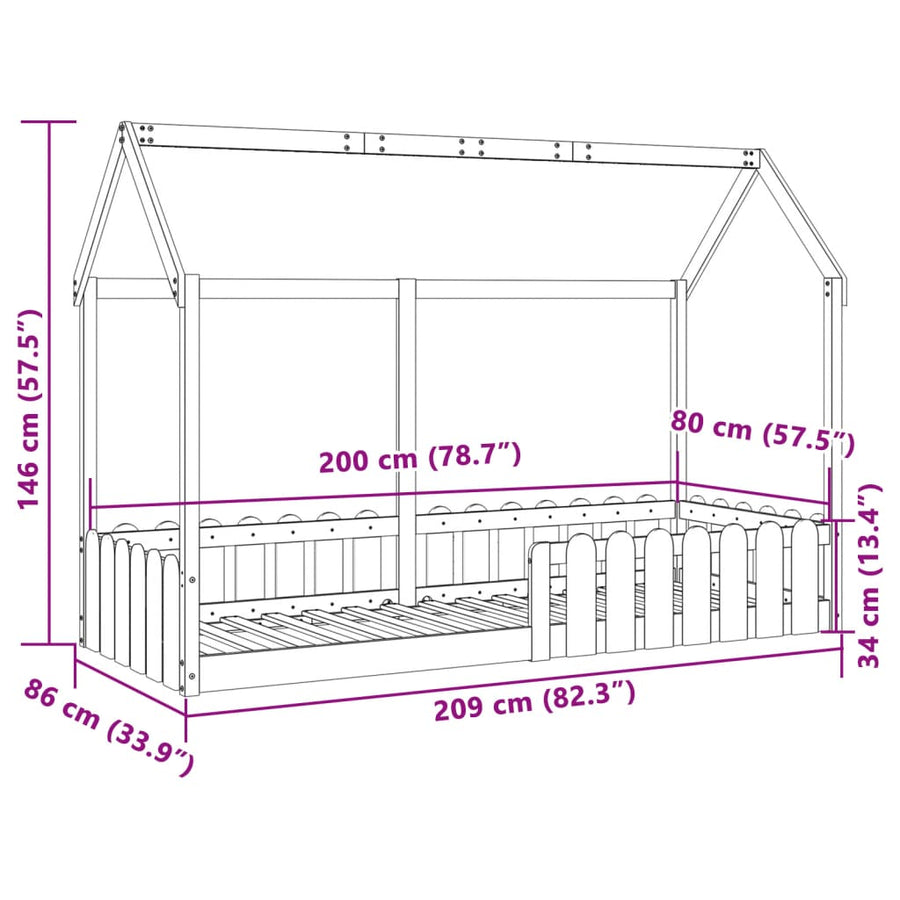 Bedhuis wit massief grenenhout 80x200 cm