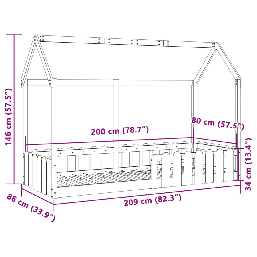 Bedhuis wasbruin massief grenenhout 80x200 cm
