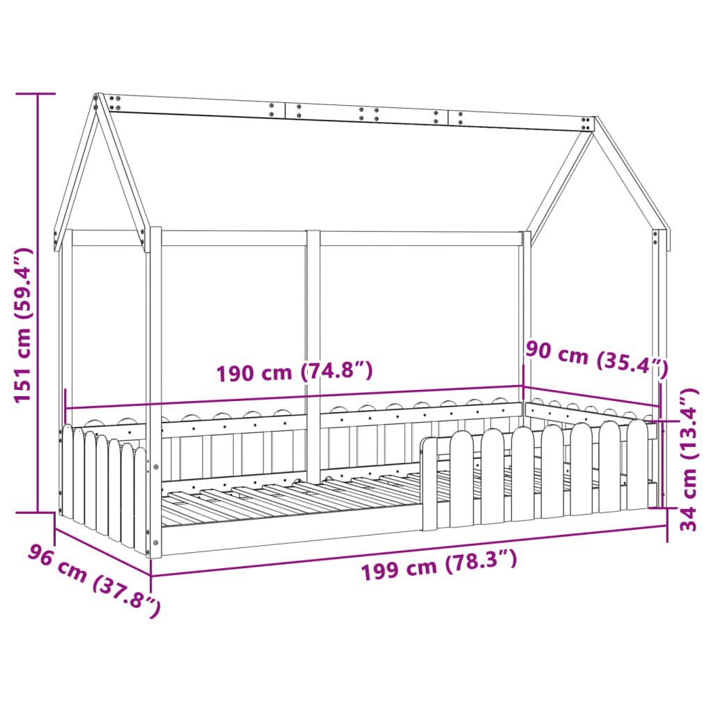 Bedhuis massief grenenhout 90x190 cm