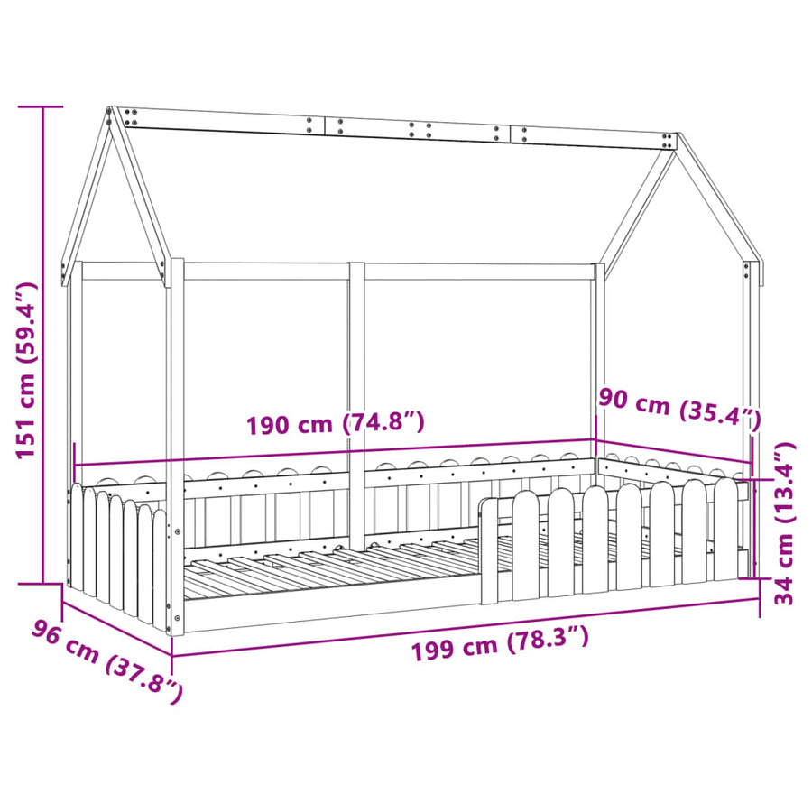 Bedhuis massief grenenhout 90x190 cm