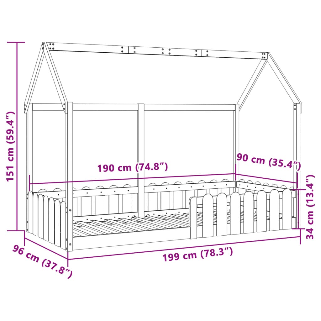 Bedhuis wasbruin massief grenenhout 90x190 cm