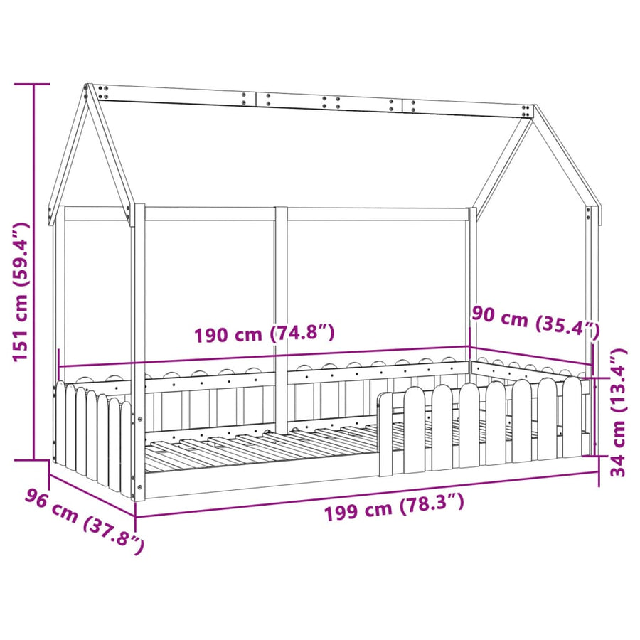 Bedhuis wasbruin massief grenenhout 90x190 cm