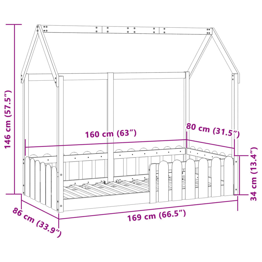 Bedhuis wasbruin massief grenenhout 80x160 cm