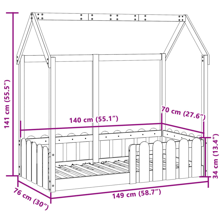 Bedhuis wit massief grenenhout 70x140 cm