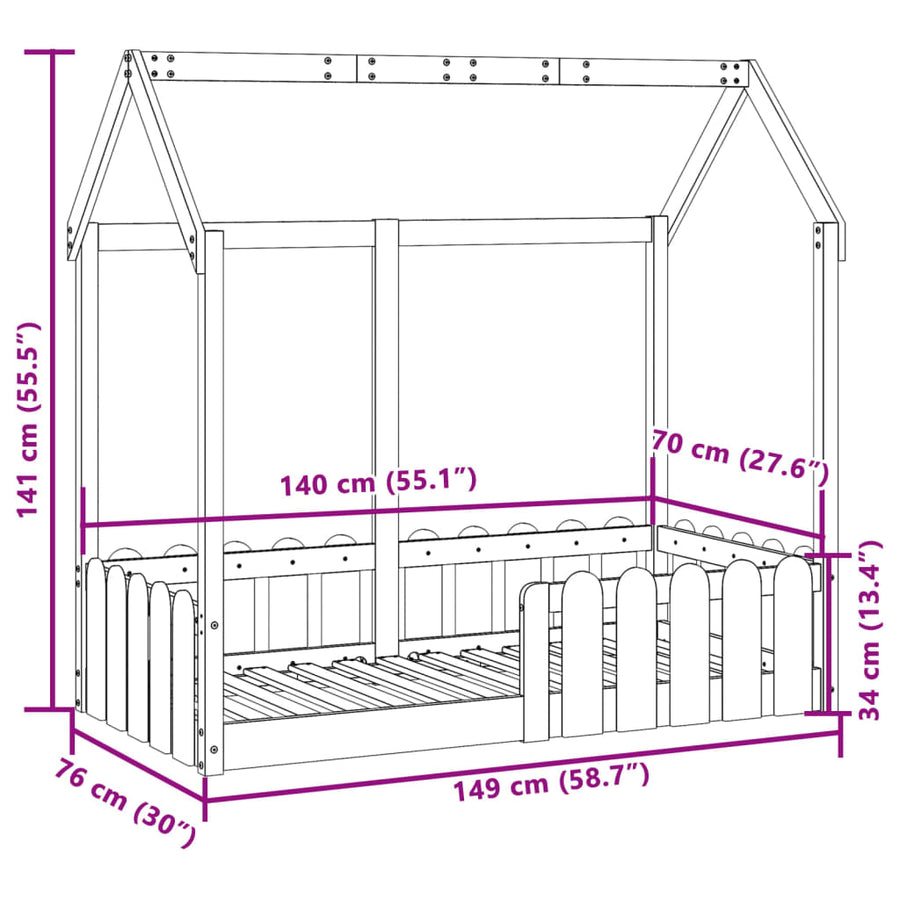 Bedhuis wasbruin massief grenenhout 70x140 cm