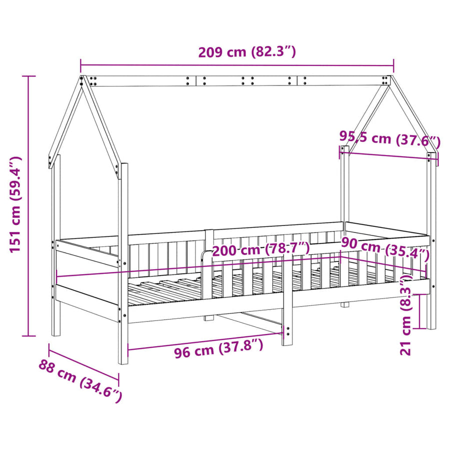 Bedhuis wasbruin massief grenenhout 90x200 cm
