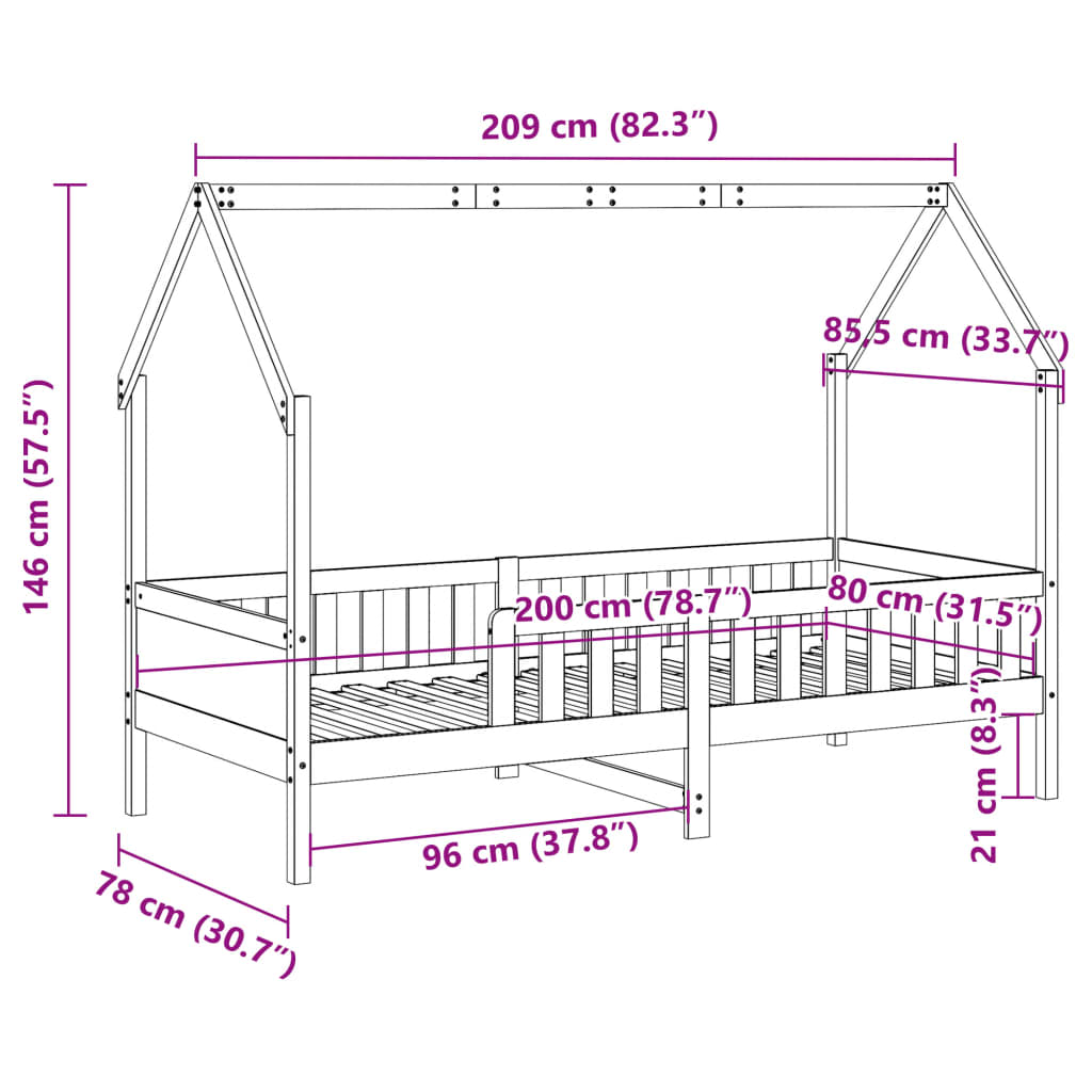 Bedhuis massief grenenhout 80x200 cm
