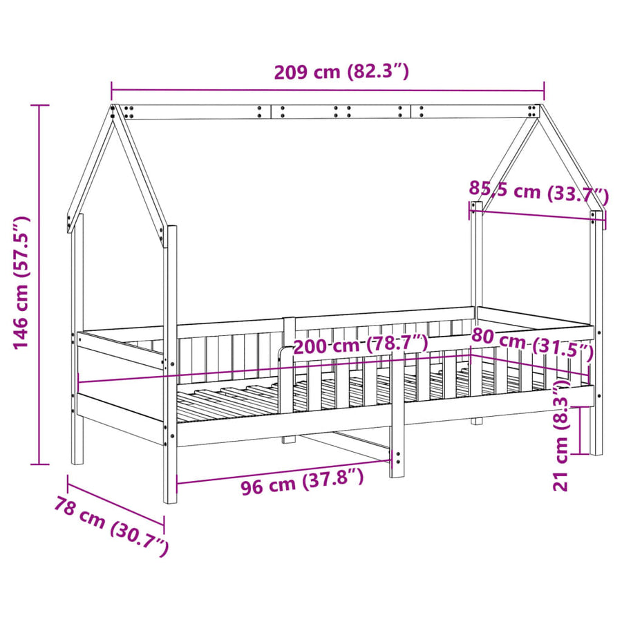 Bedhuis massief grenenhout 80x200 cm