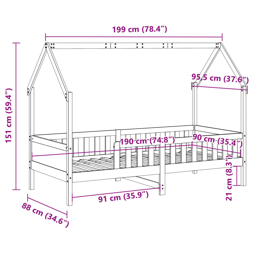 Bedhuis wasbruin massief grenenhout 90x190 cm
