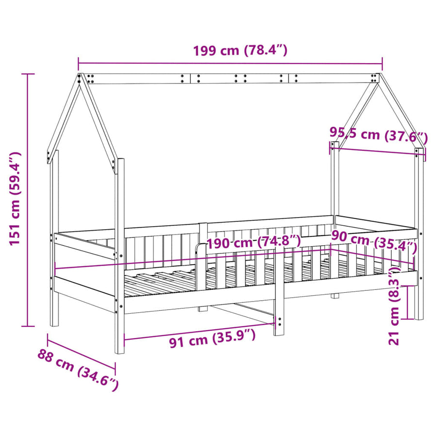 Bedhuis wasbruin massief grenenhout 90x190 cm