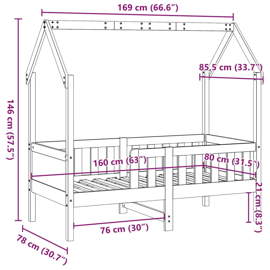 Bedhuis Massief Grenenhout 80 x 160 cm Wit