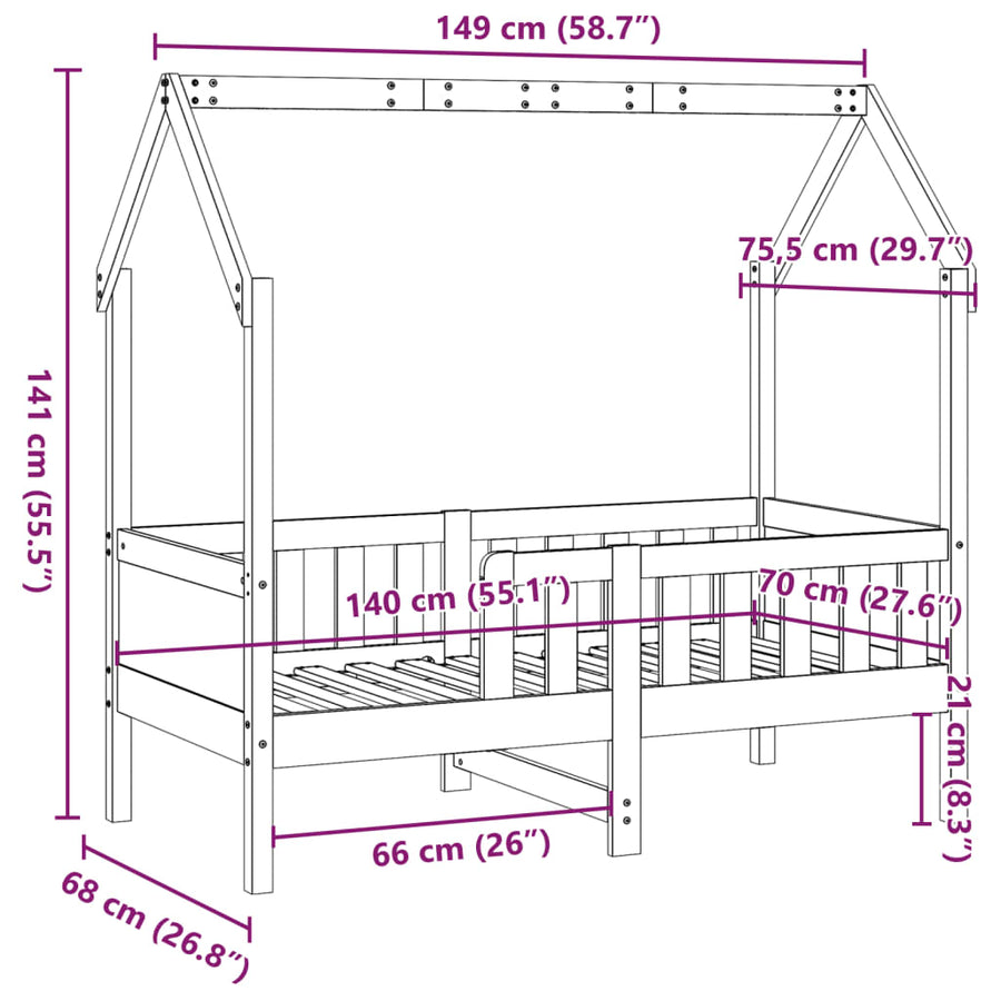 Bedhuis wasbruin massief grenenhout 70x140 cm