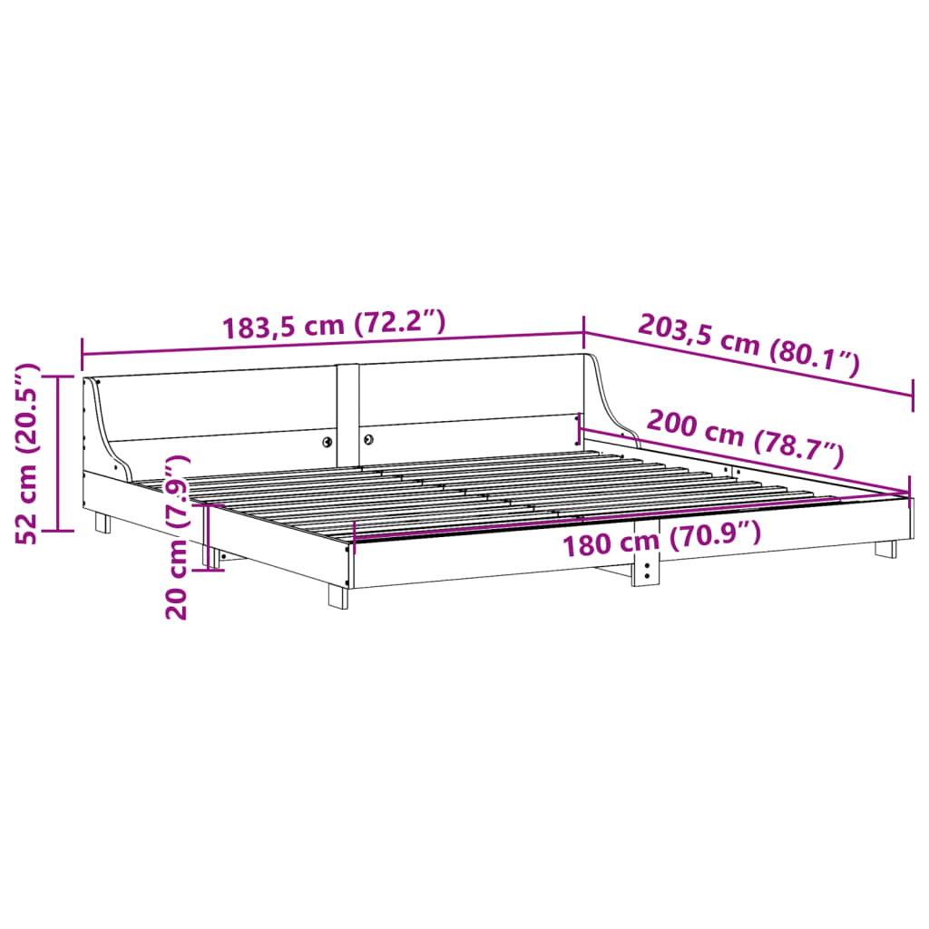 Bedframe Zonder Matras Massief Grenenhout 180 x 200 cm Naturel