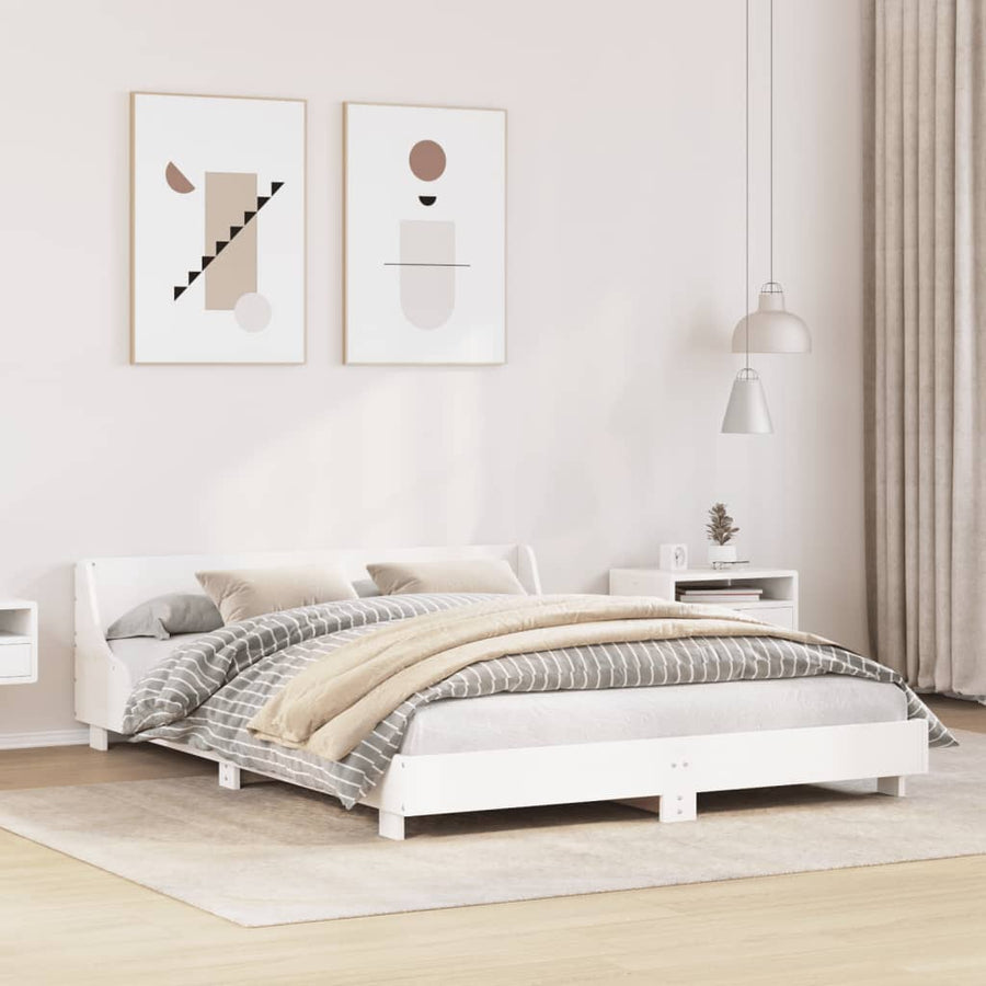 Bedframe met hoofdbord massief grenenhout wit 160x200 cm