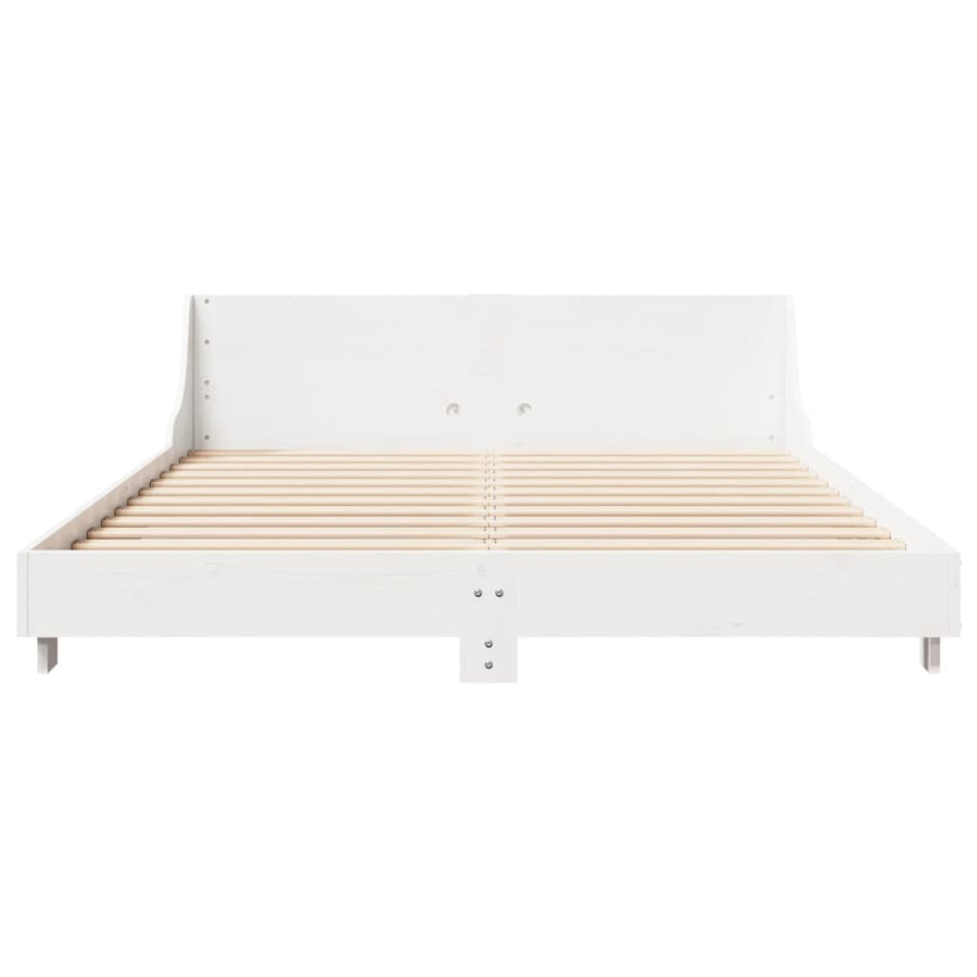 Bedframe met hoofdbord massief grenenhout wit 160x200 cm