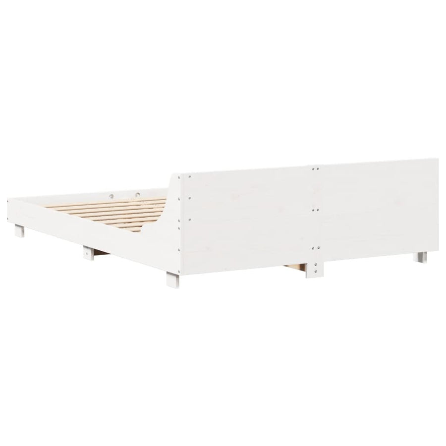Bedframe met hoofdbord massief grenenhout wit 160x200 cm
