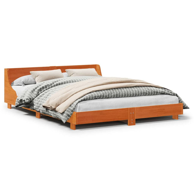 Bedframe met hoofdbord massief grenenhout wasbruin 160x200 cm