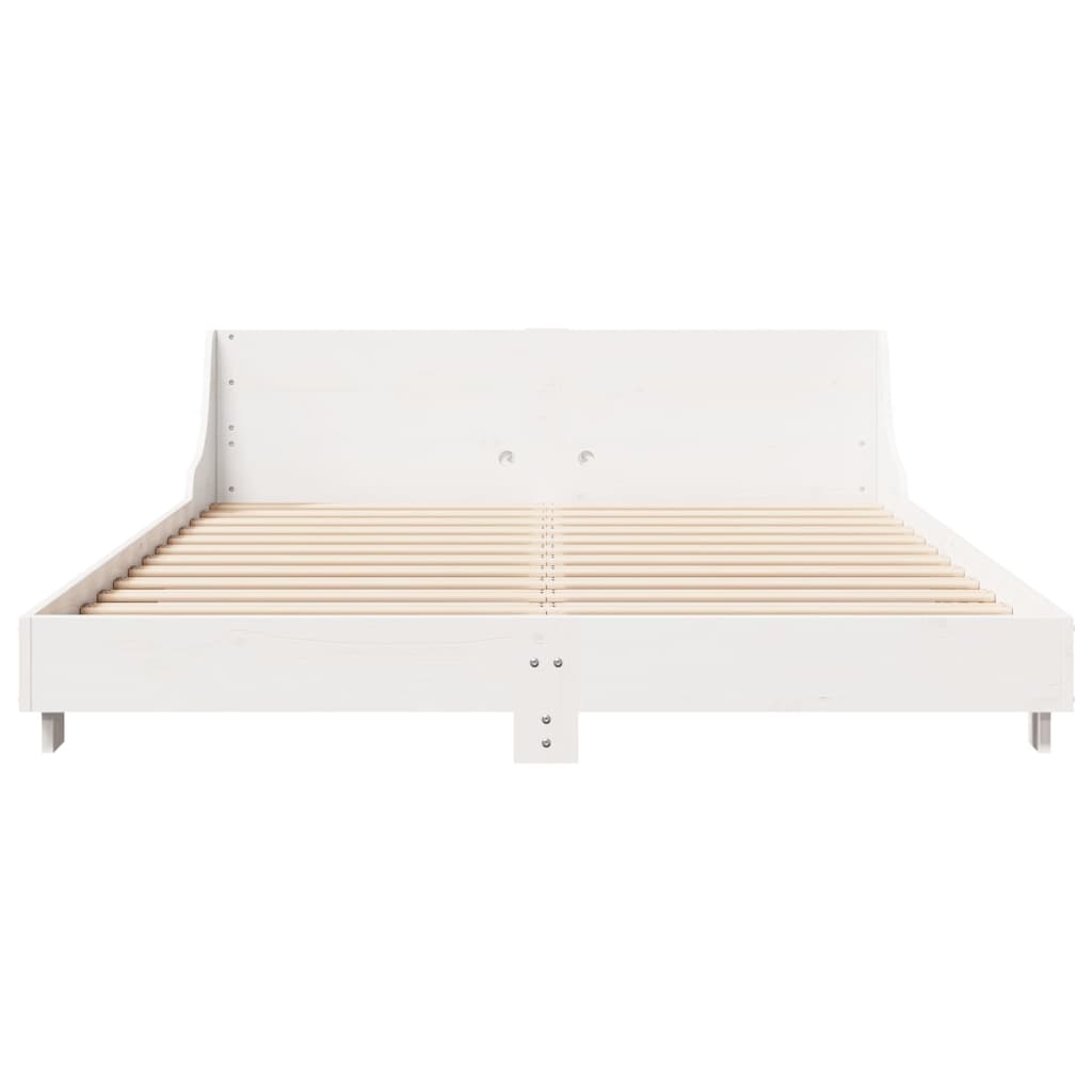Bedframe met hoofdbord massief grenenhout wit 150x200 cm