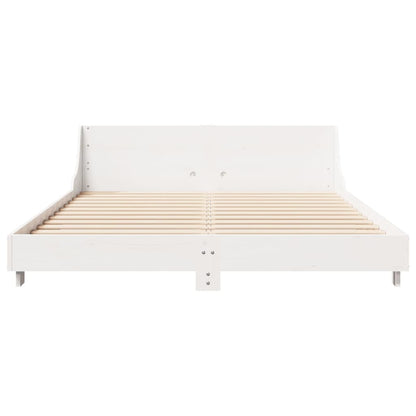 Bedframe met hoofdbord massief grenenhout wit 150x200 cm