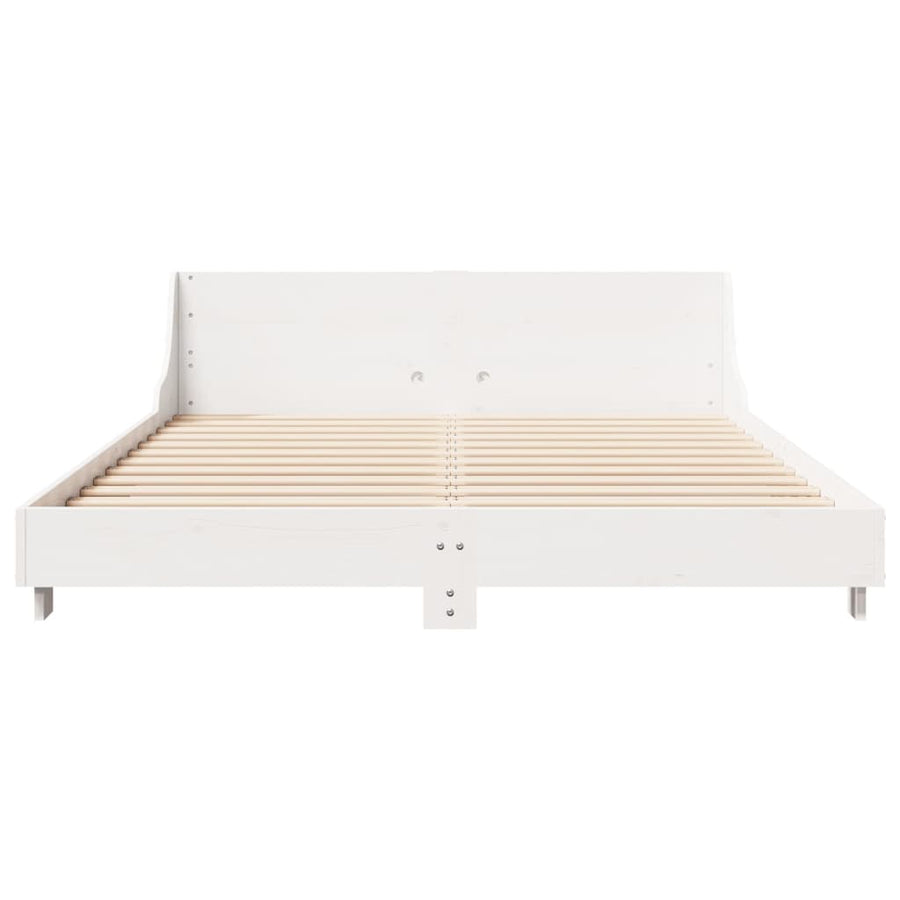 Bedframe met hoofdbord massief grenenhout wit 150x200 cm