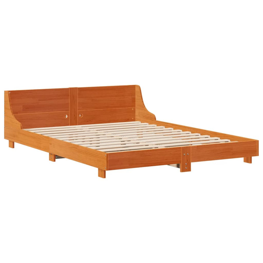 Bedframe met hoofdbord massief grenenhout wasbruin 150x200 cm