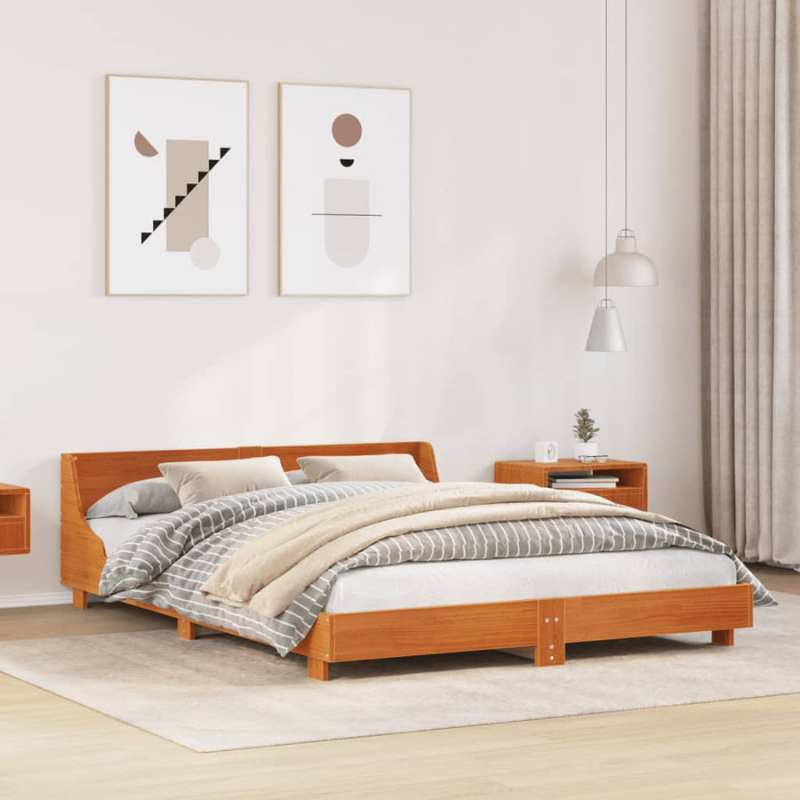 Bedframe met hoofdbord massief grenenhout wasbruin 150x200 cm