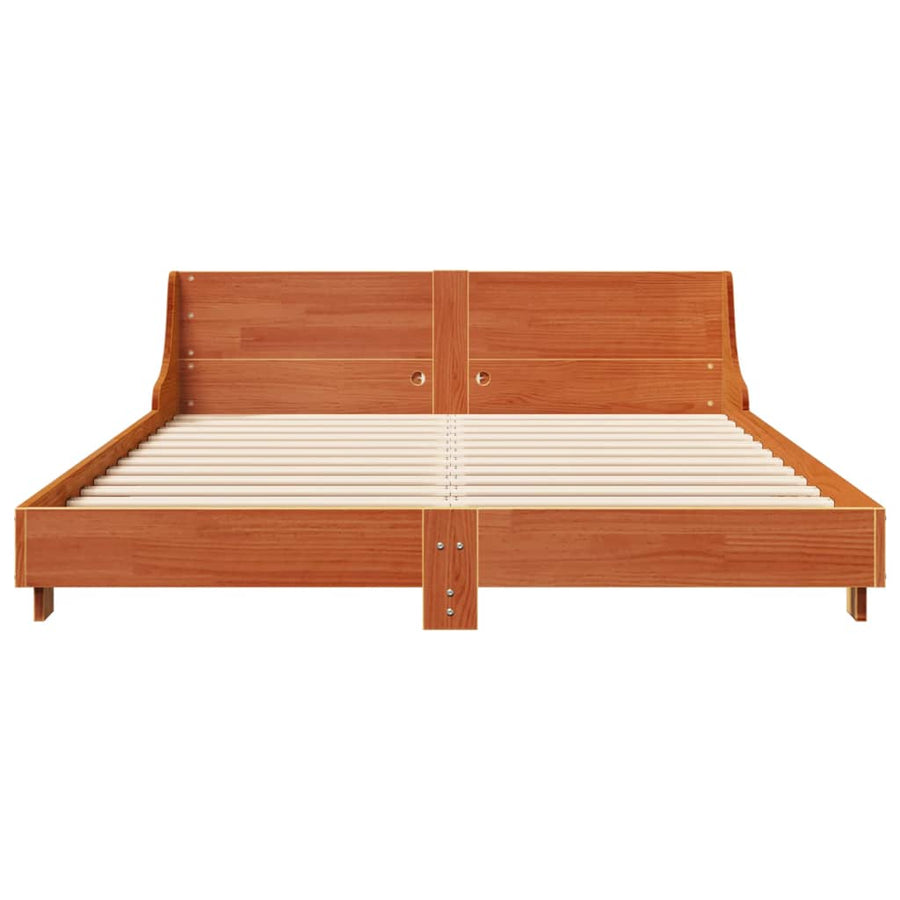Bedframe met hoofdbord massief grenenhout wasbruin 150x200 cm