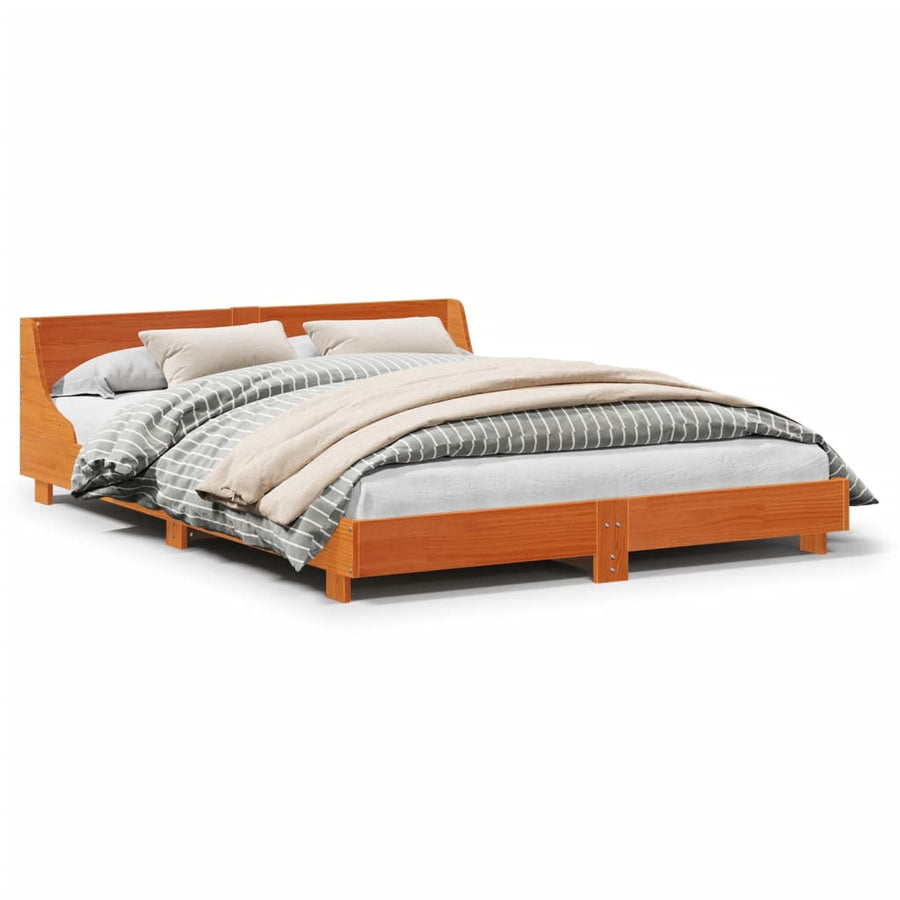 Bedframe met hoofdbord massief grenenhout wasbruin 150x200 cm