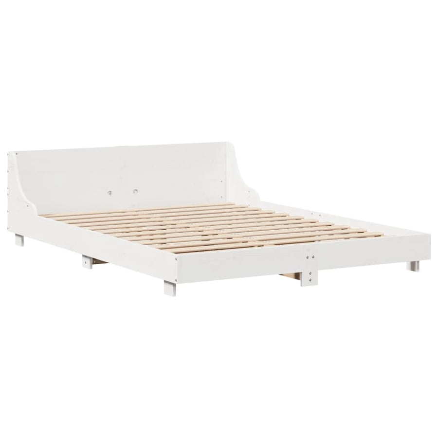 Bedframe met hoofdbord massief grenenhout wit 140x200 cm