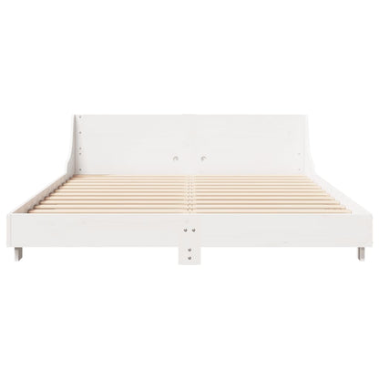 Bedframe met hoofdbord massief grenenhout wit 140x200 cm
