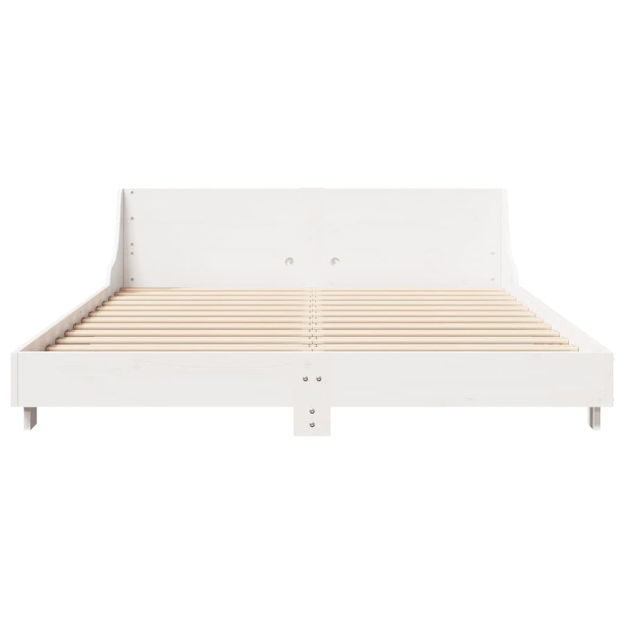 Bedframe met hoofdbord massief grenenhout wit 140x200 cm
