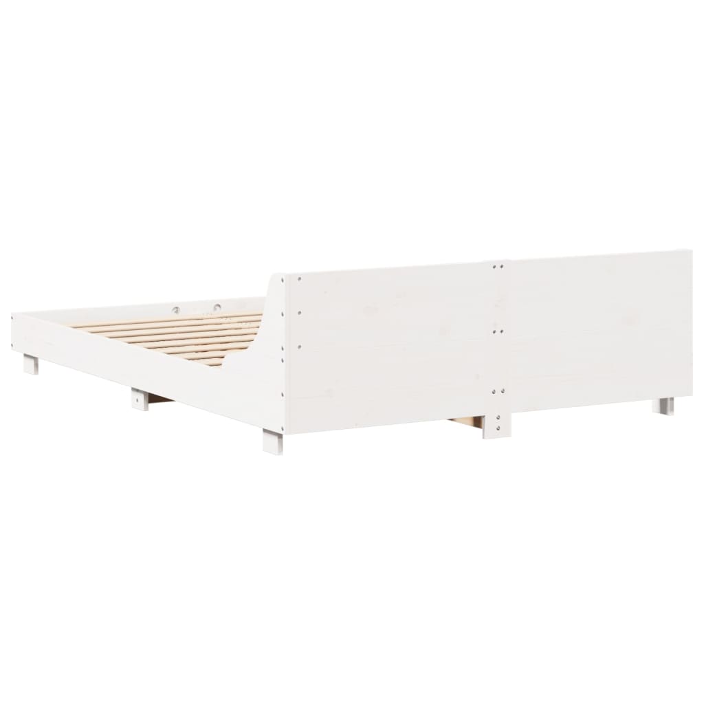 Bedframe met hoofdbord massief grenenhout wit 140x200 cm
