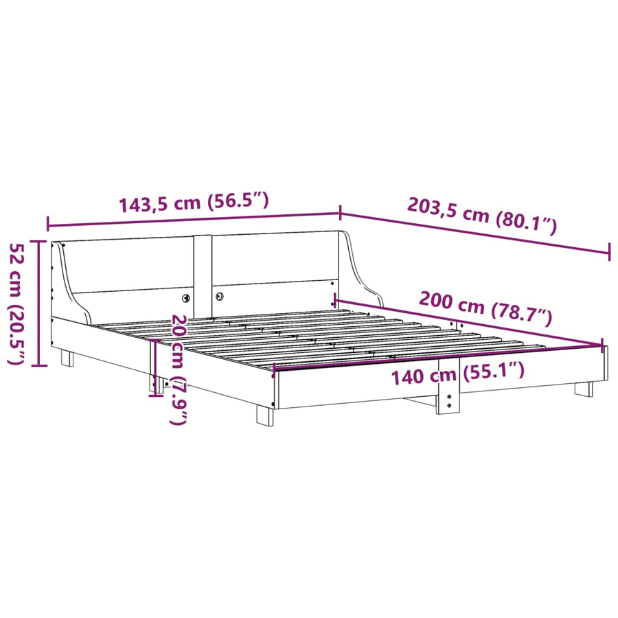 Bedframe met hoofdbord massief grenenhout wit 140x200 cm