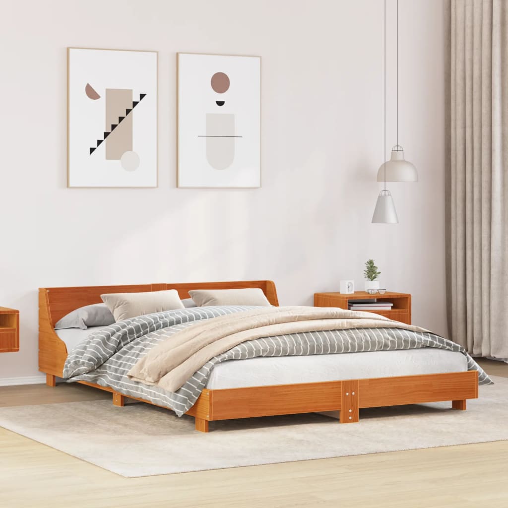 Bedframe met hoofdbord grenenhout wasbruin 140x200 cm
