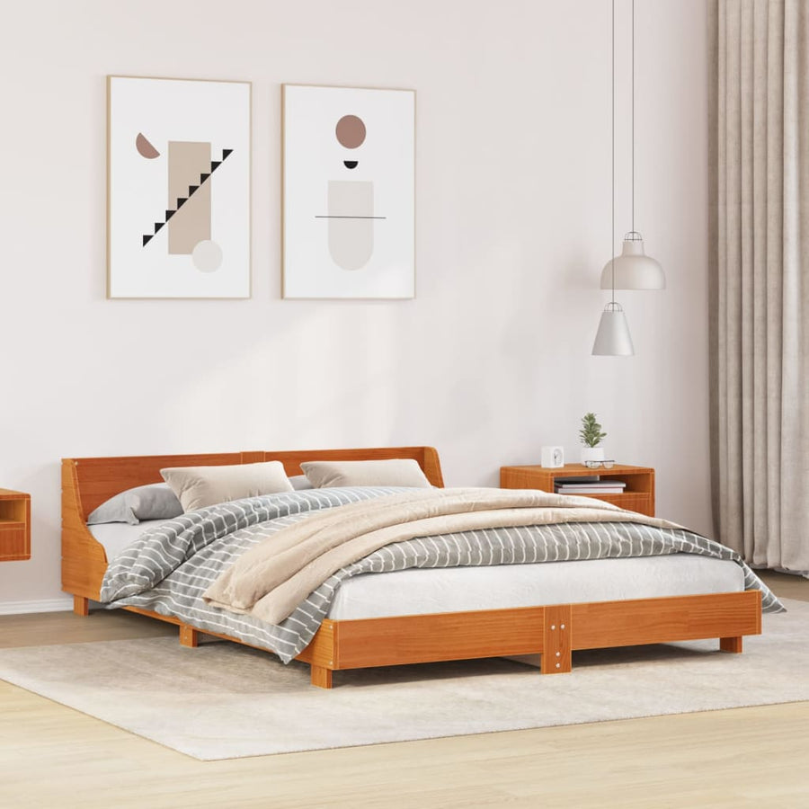 Bedframe met hoofdbord massief grenenhout wasbruin 120x200 cm