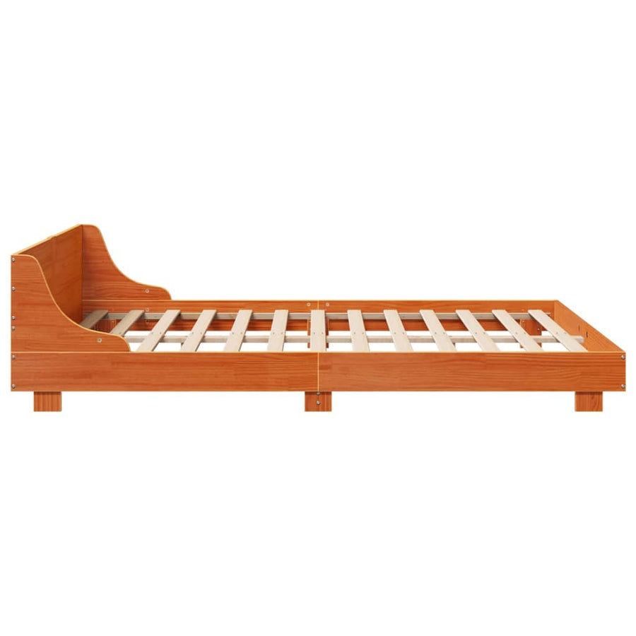 Bedframe met hoofdbord massief grenenhout wasbruin 120x200 cm
