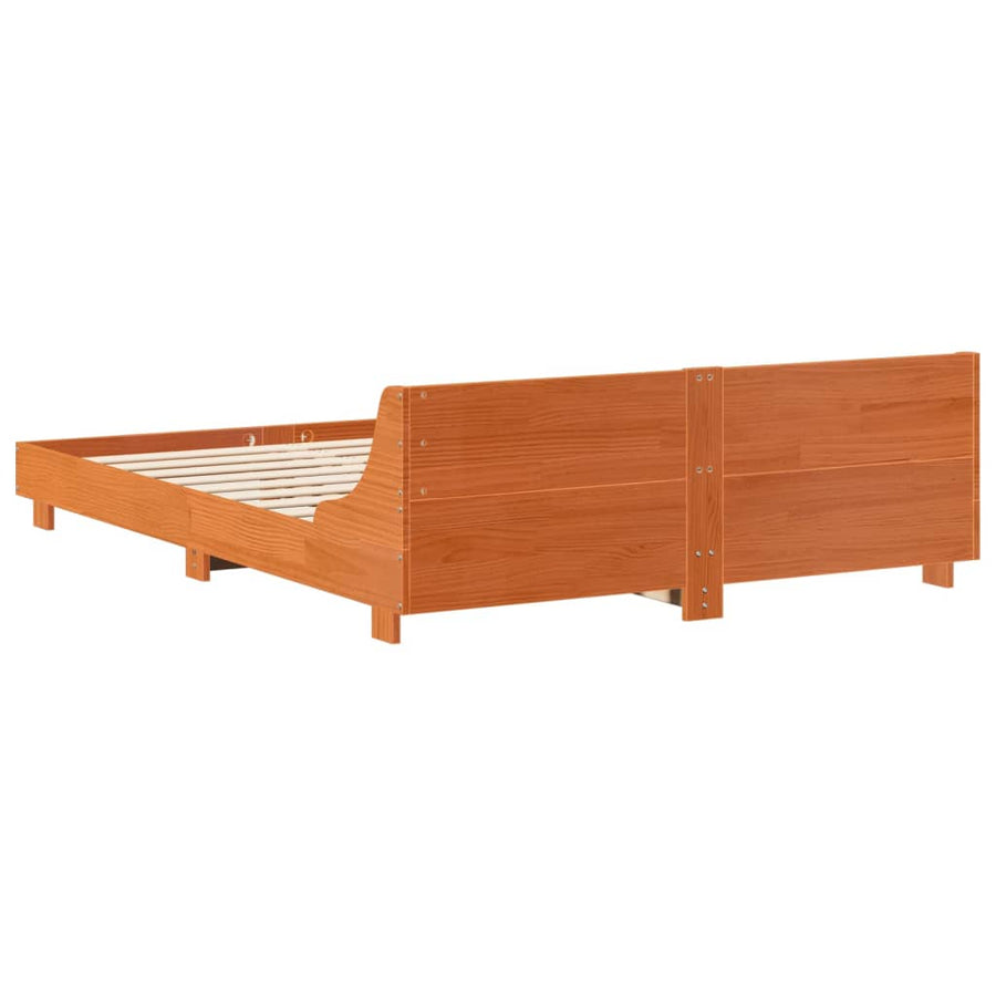 Bedframe met hoofdbord massief grenenhout wasbruin 120x200 cm