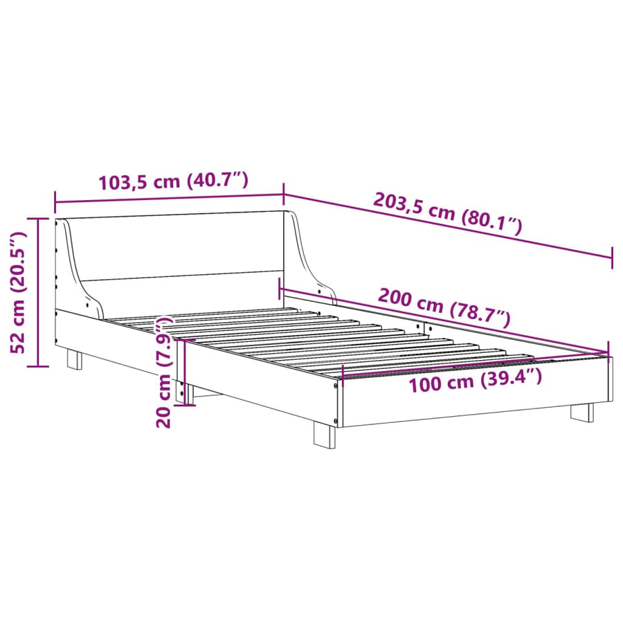 Bedframe met hoofdeinde 100x200 cm massief grenenhout wit
