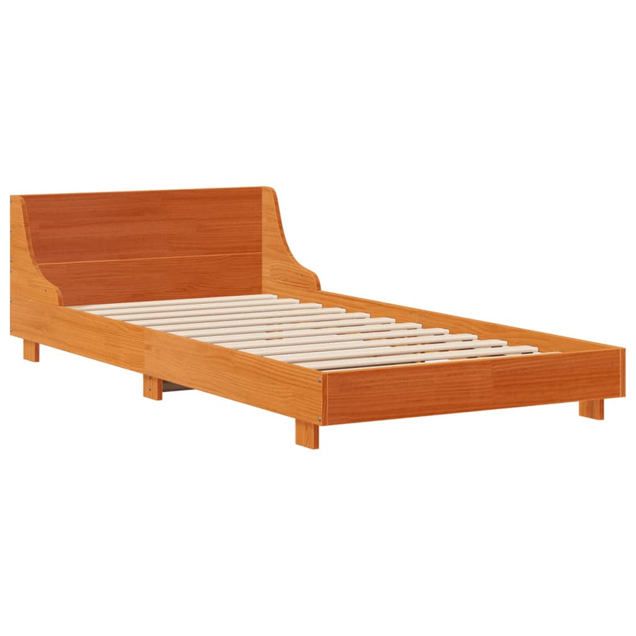 Bedframe met hoofdbord massief grenenhout wasbruin 100x200 cm