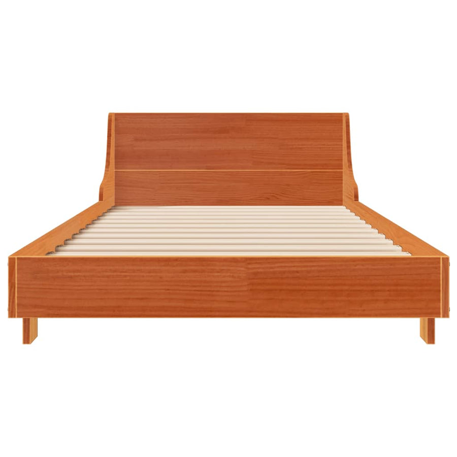 Bedframe met hoofdbord massief grenenhout wasbruin 100x200 cm