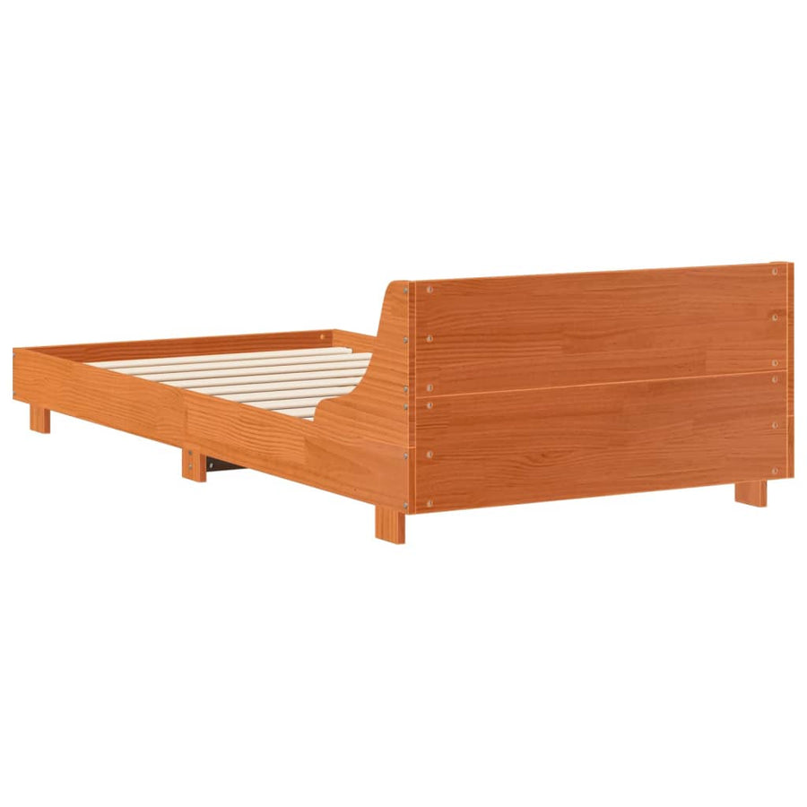 Bedframe met hoofdbord massief grenenhout wasbruin 100x200 cm