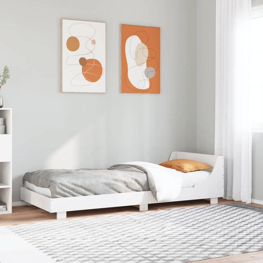 Bedframe met hoofdbord massief grenenhout wit 90x200 cm