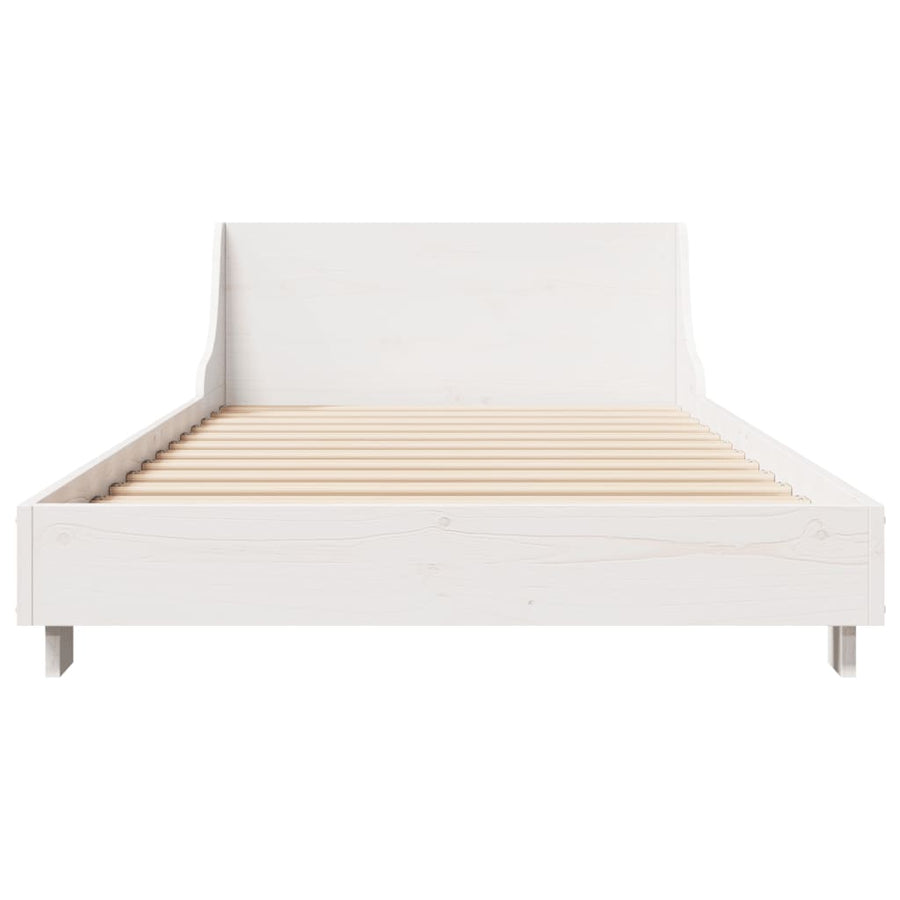 Bedframe met hoofdbord massief grenenhout wit 90x200 cm