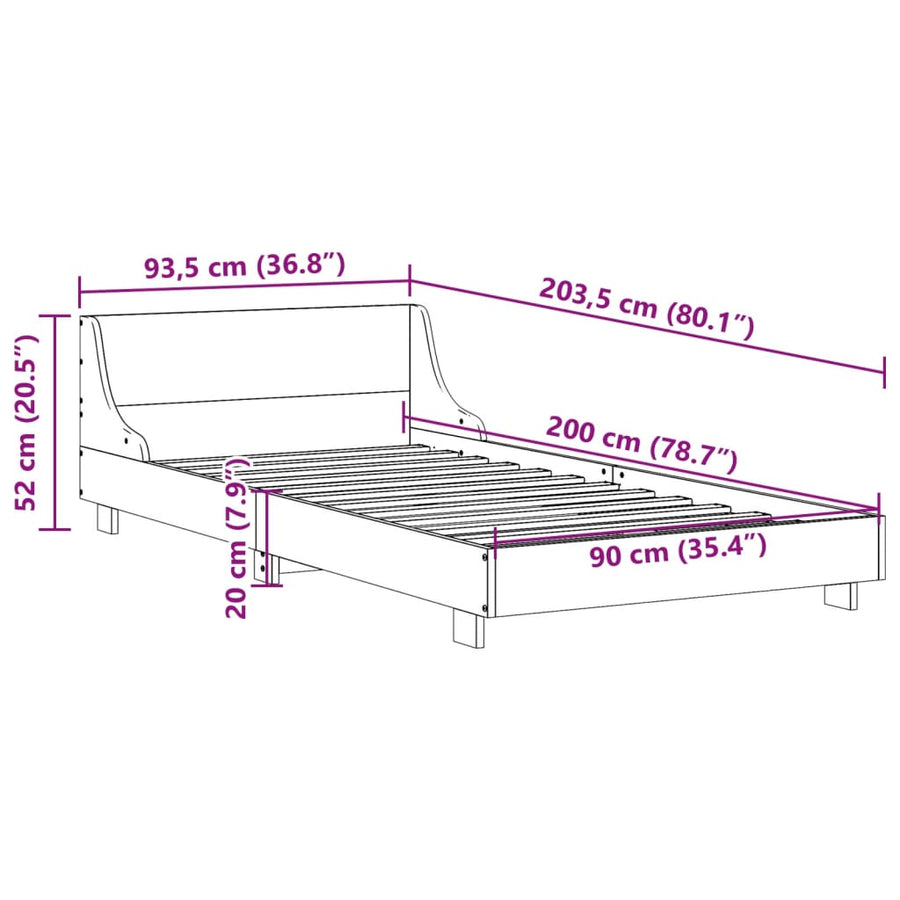 Bedframe met hoofdbord massief grenenhout wit 90x200 cm