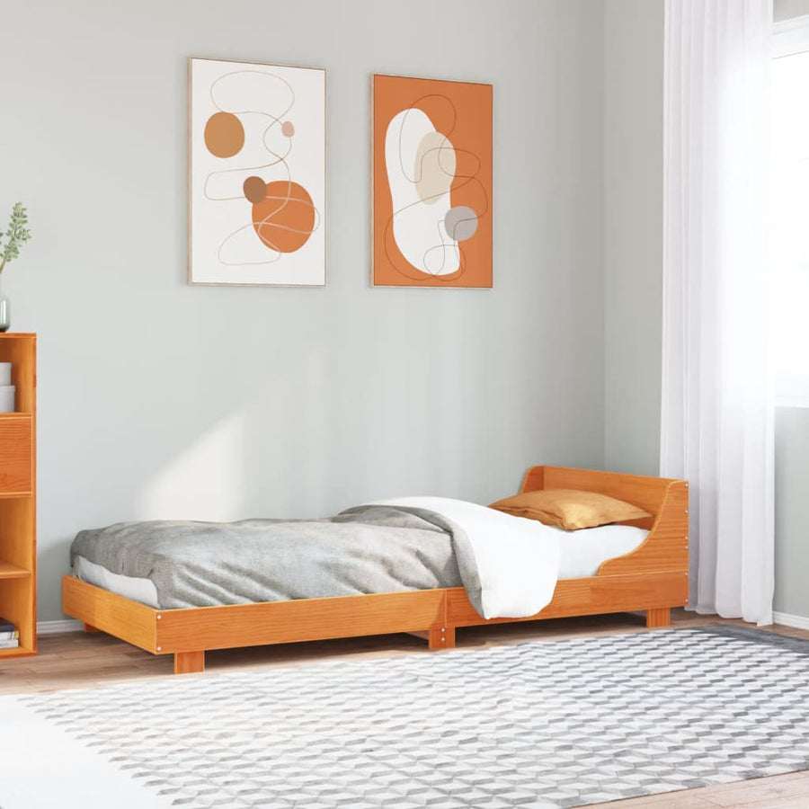 Bedframe met hoofdbord massief grenenhout wasbruin 90x200 cm